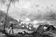 Malaysia: 'Dyak attack with poisoned arrows', Sarawak, 1848. Dayaks are here seen attacking the boats of Rajah James Brooke of Sarawak (1803 - 1868).